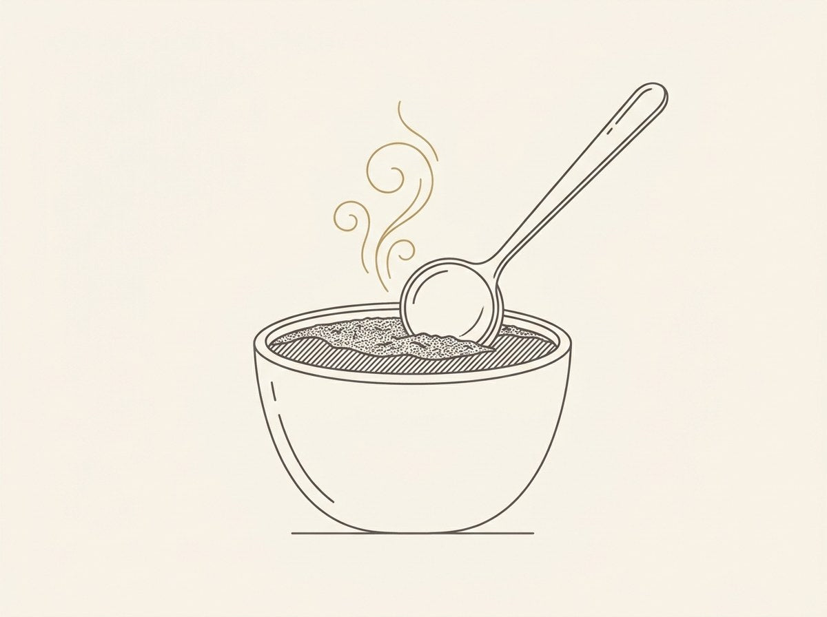 A cupper breaking the crust of a cupping bowl with a round spoon